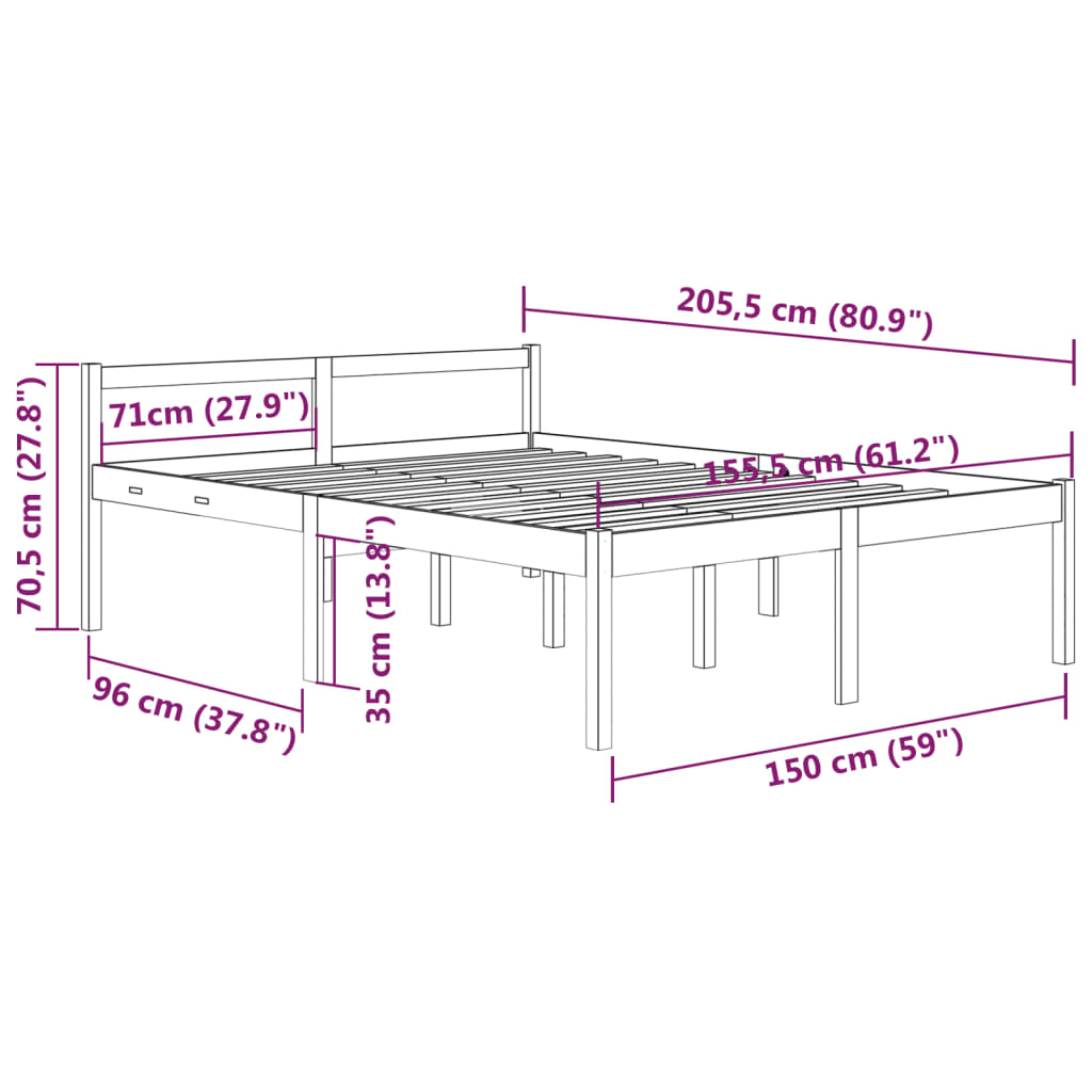 Seniorseng hvit 150x200 cm heltre furu