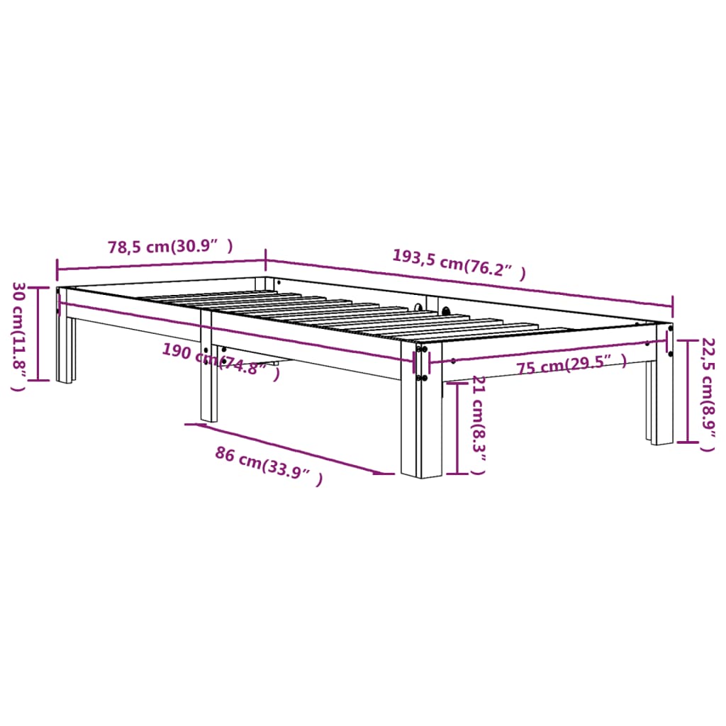 Sengeramme hvit heltre 75x190 cm Small Single