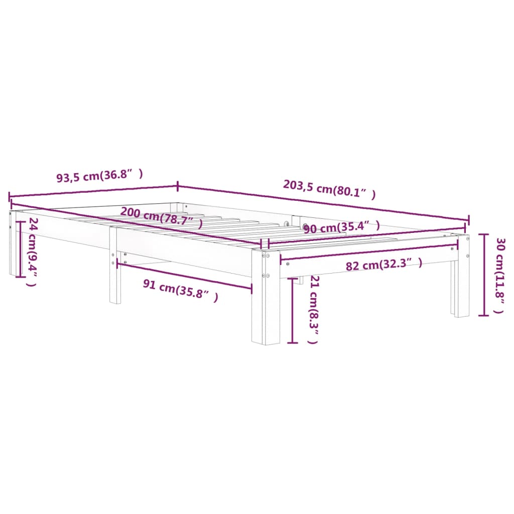 Sengeramme heltre furu 90x200 cm