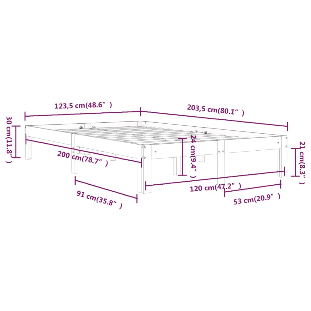 Sengeramme hvit heltre furu 120x200 cm