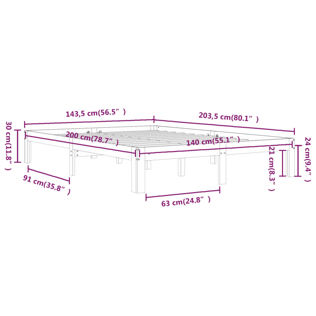 Sengeramme hvit heltre furu 140x200 cm