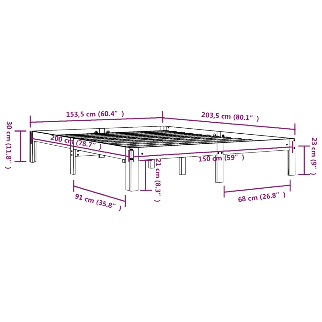 Sengeramme hvit heltre 150x200 cm King Size