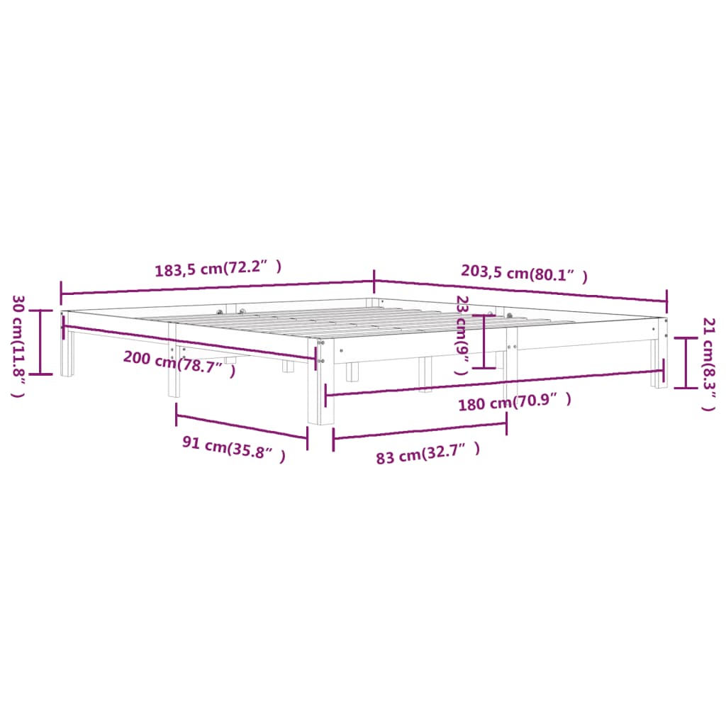 Sengeramme hvit heltre 180x200 cm Super King
