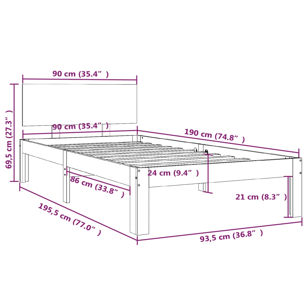 Sengeramme heltre furu 90x190 cm Single