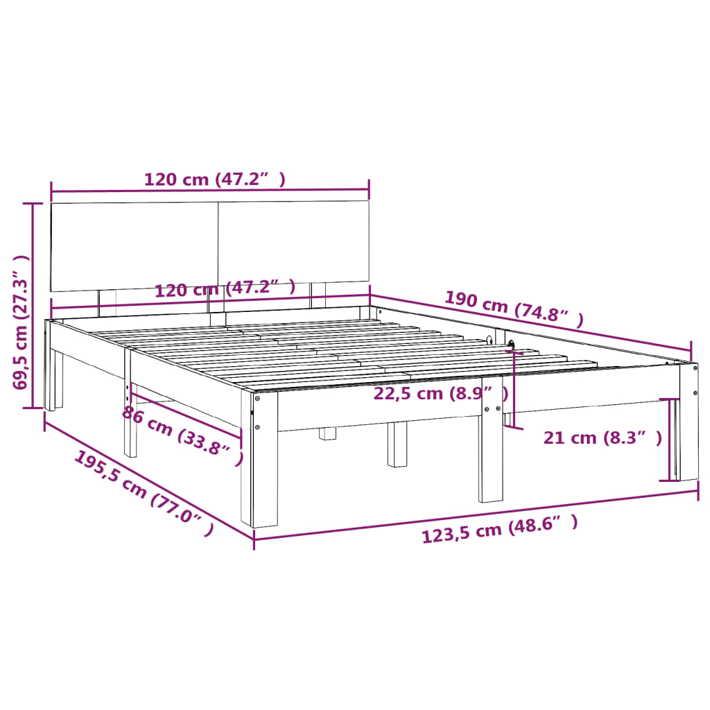Sengeramme hvit heltre 120x190 cm Small Double