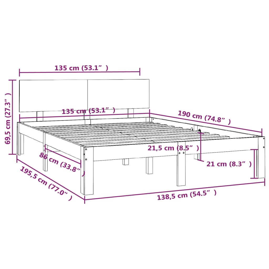 Sengeramme hvit heltre 135x190 cm Double
