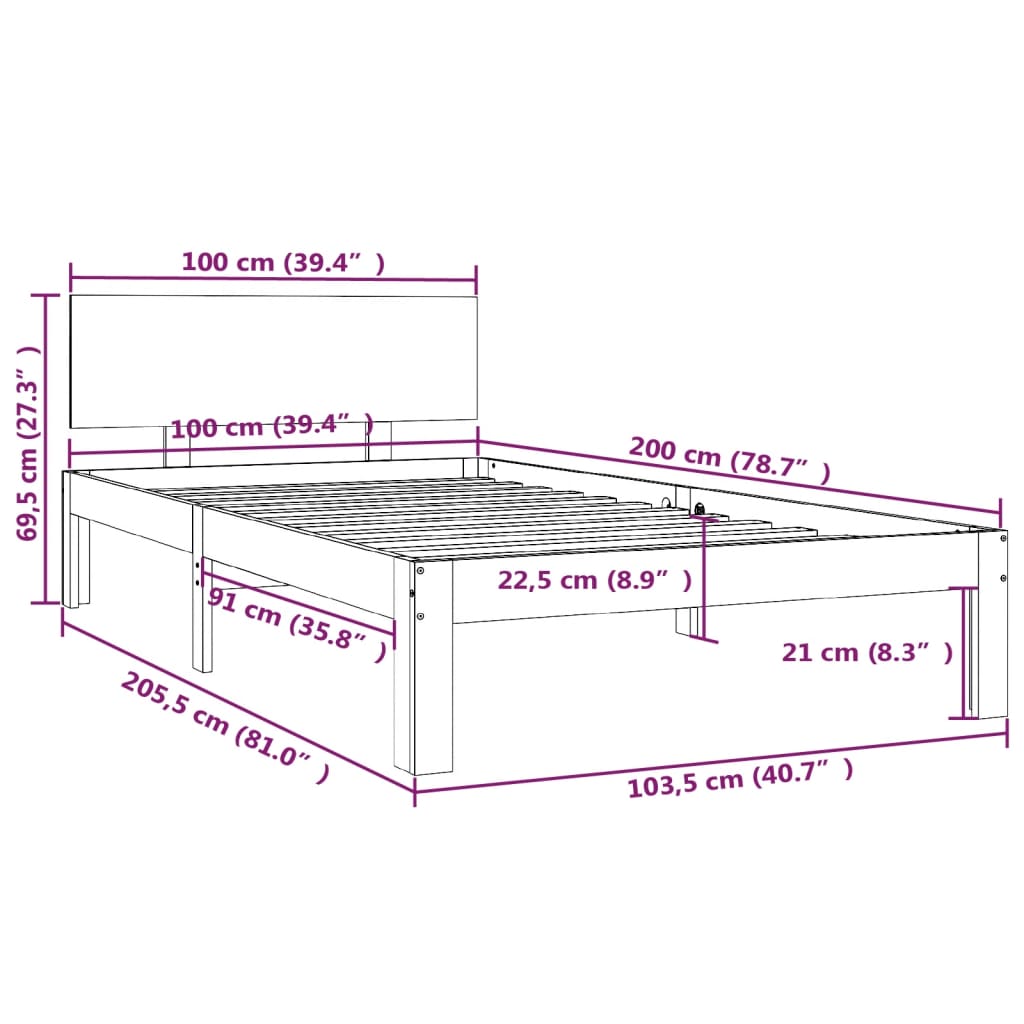 Sengeramme heltre furu 100x200 cm