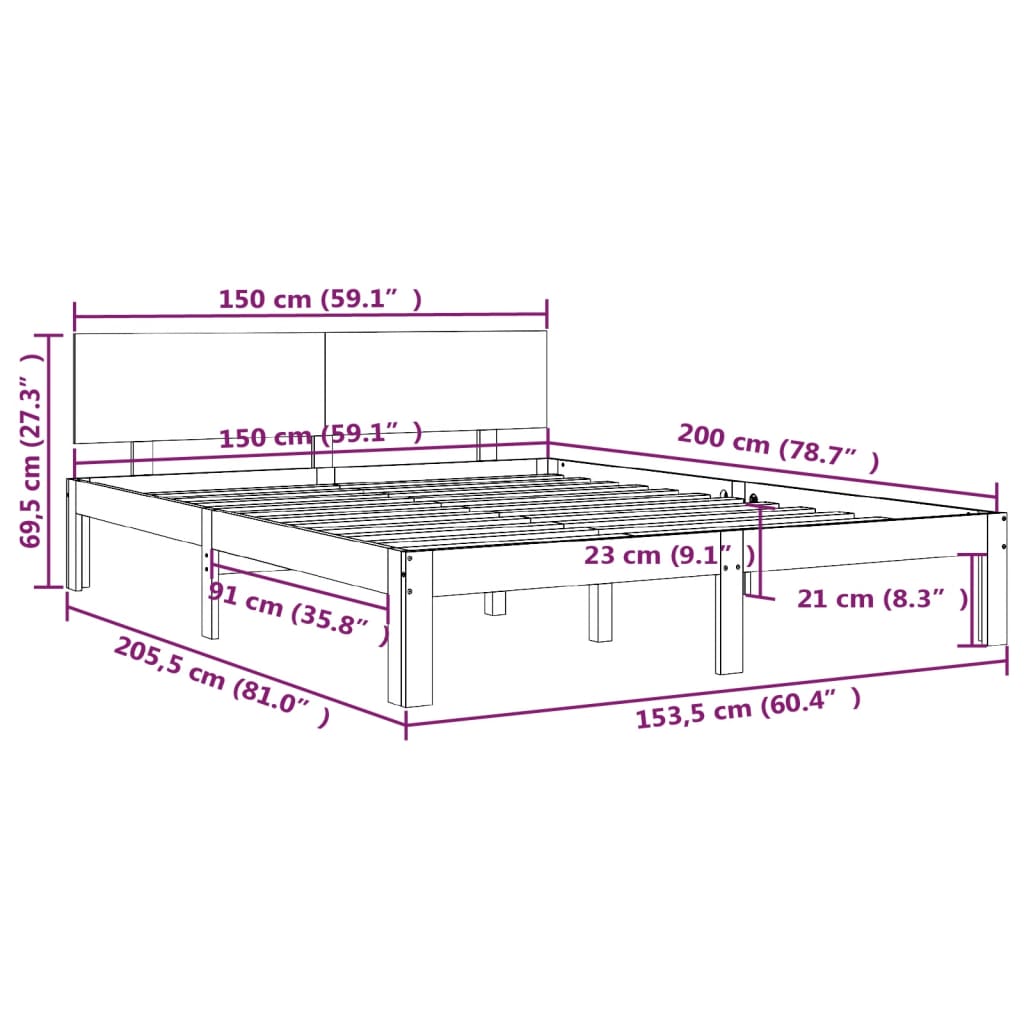 Sengeramme hvit heltre 150x200 cm King Size