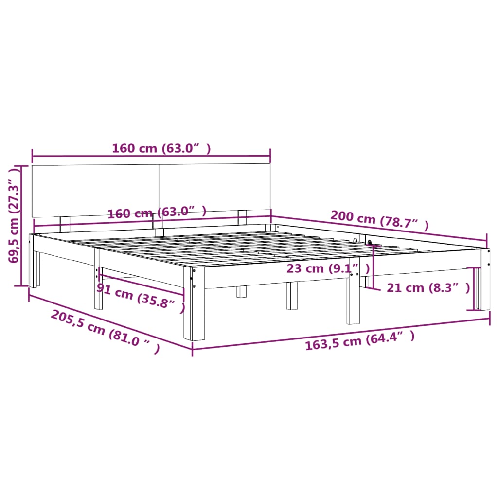 Sengeramme hvit heltre furu 160x200 cm