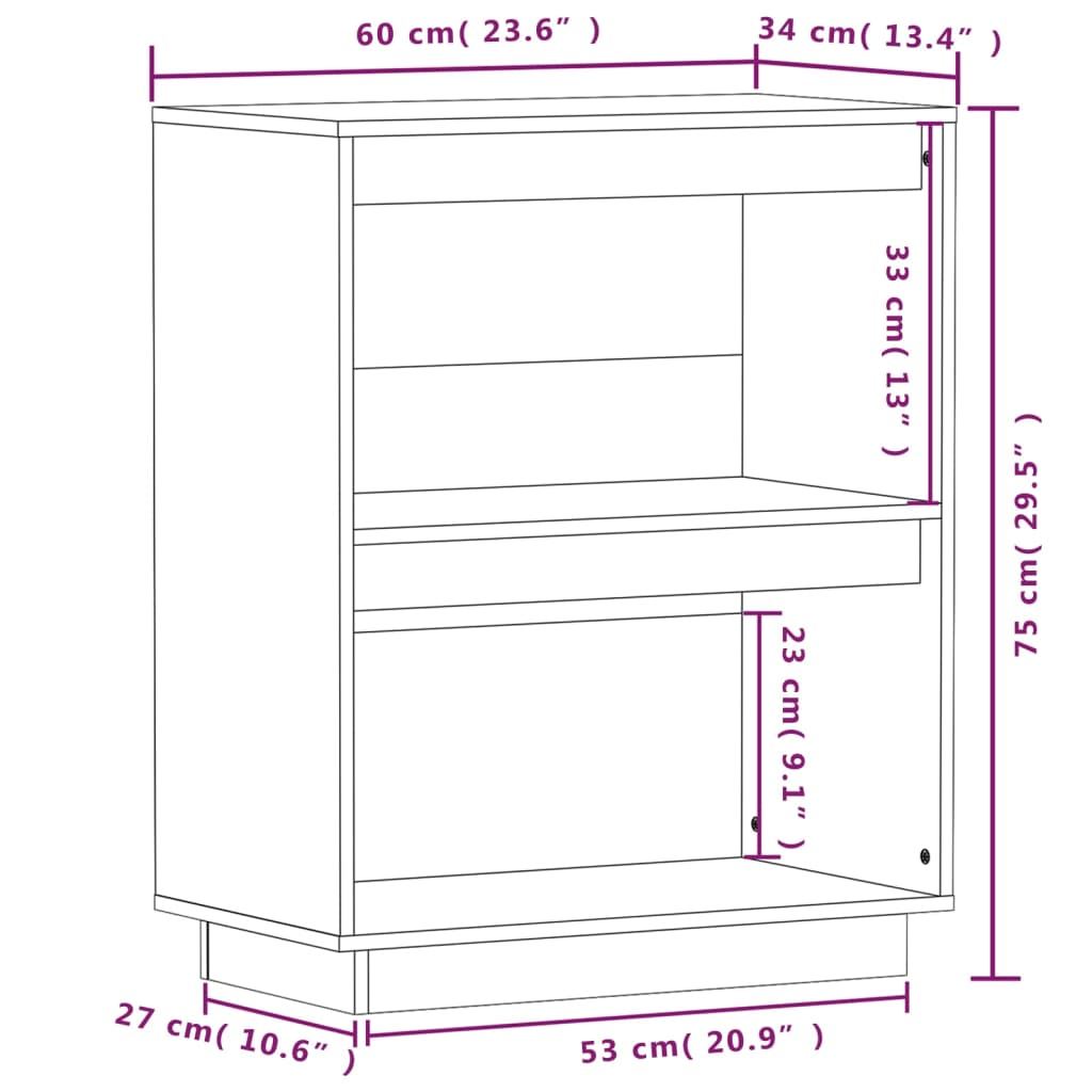 Konsollskap grå 60x34x75 cm heltre furu