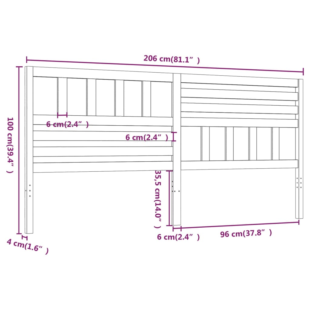 Sengegavl svart 206x4x100 cm heltre furu