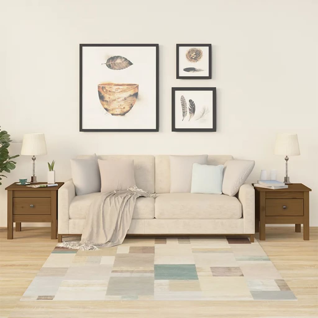 Sidebord 2 stk honningbrun 40x40x39 cm heltre furu
