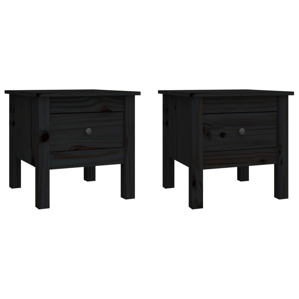 Sidebord 2 stk svart 40x40x39 cm heltre furu