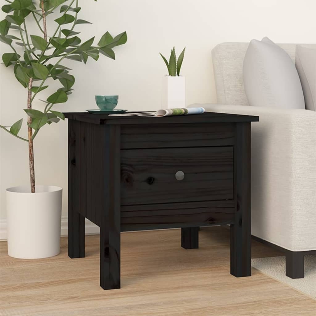 Sidebord 2 stk svart 40x40x39 cm heltre furu