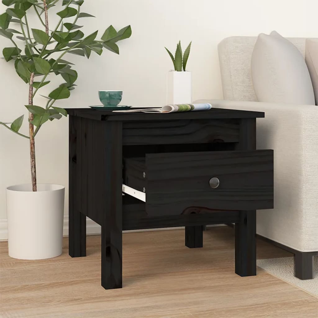 Sidebord 2 stk svart 40x40x39 cm heltre furu