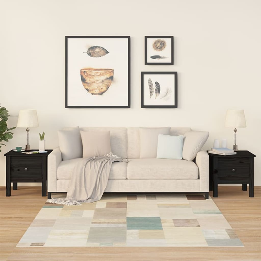 Sidebord 2 stk svart 40x40x39 cm heltre furu