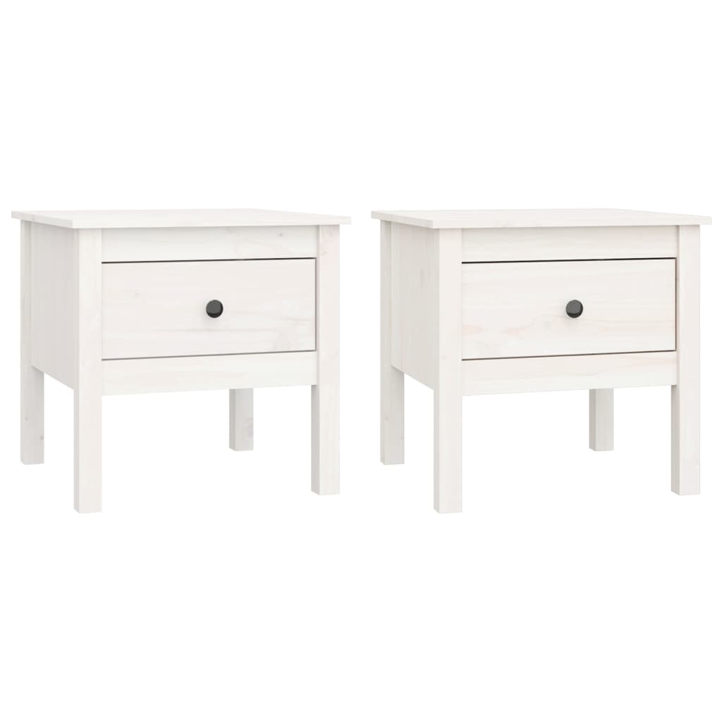 Sidebord 2 stk hvit 50x50x49 cm heltre furu