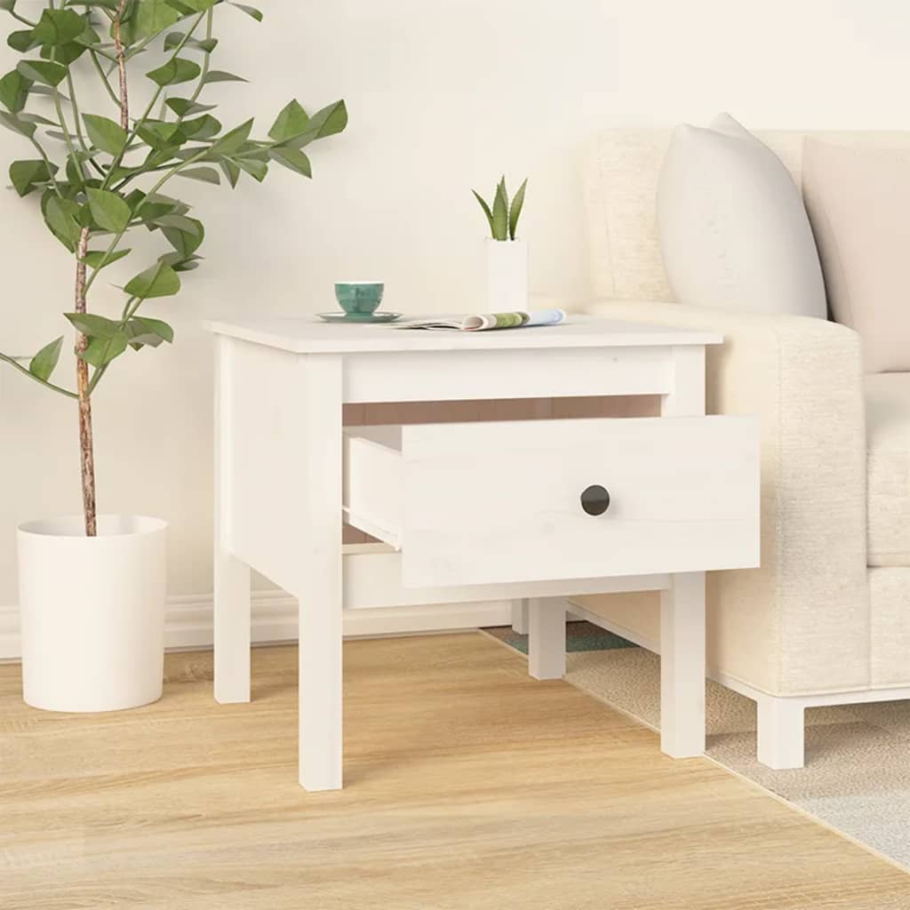 Sidebord 2 stk hvit 50x50x49 cm heltre furu