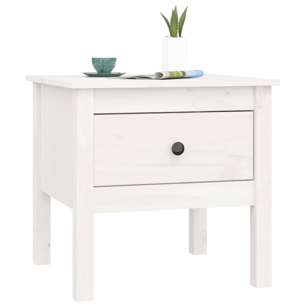 Sidebord 2 stk hvit 50x50x49 cm heltre furu