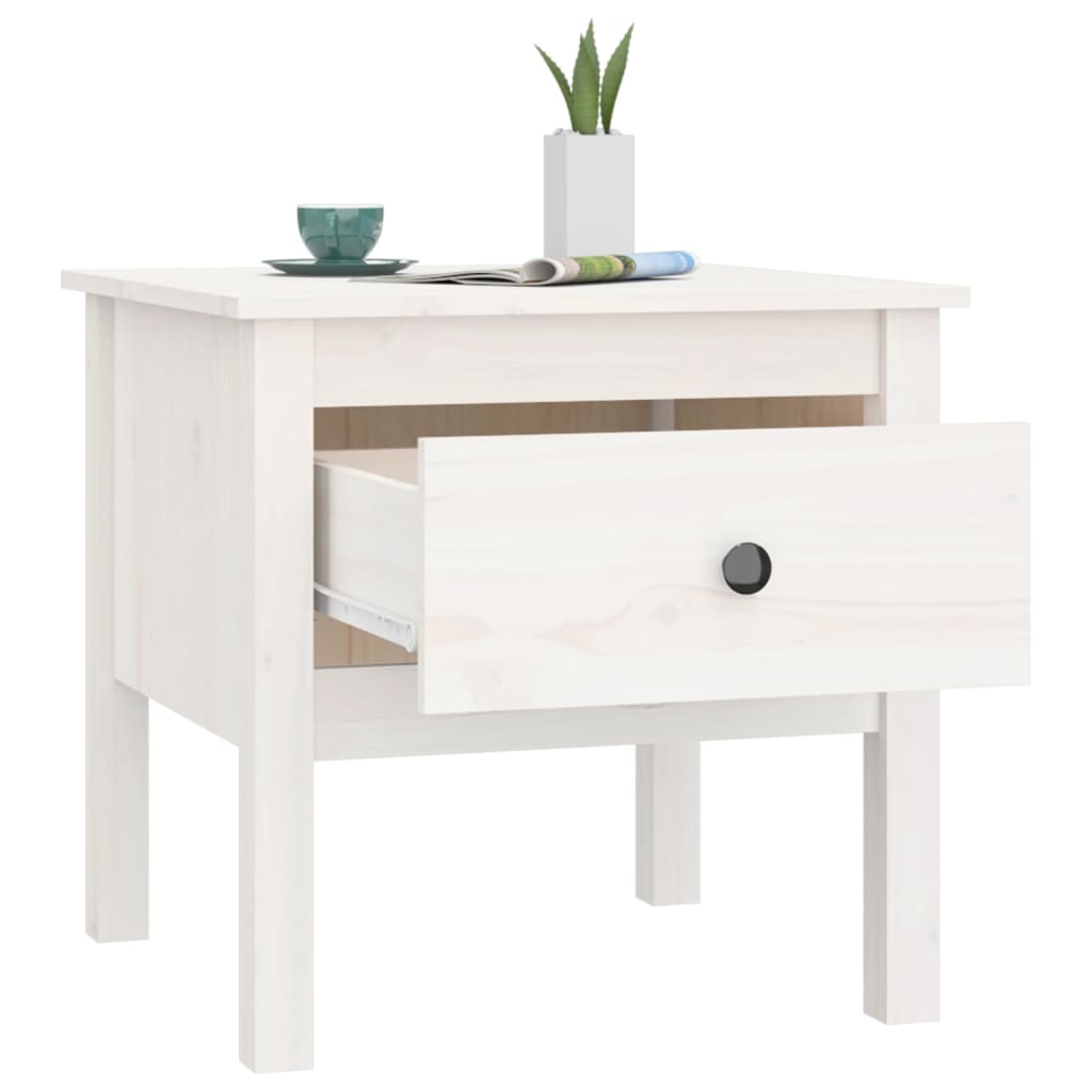 Sidebord 2 stk hvit 50x50x49 cm heltre furu