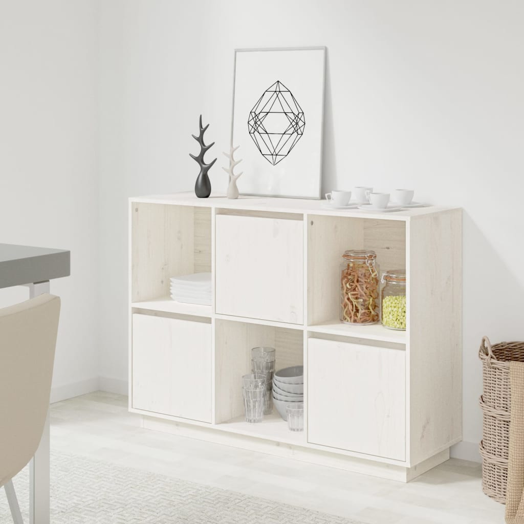 Skjenk hvit 110,5x35x80 cm heltre furu