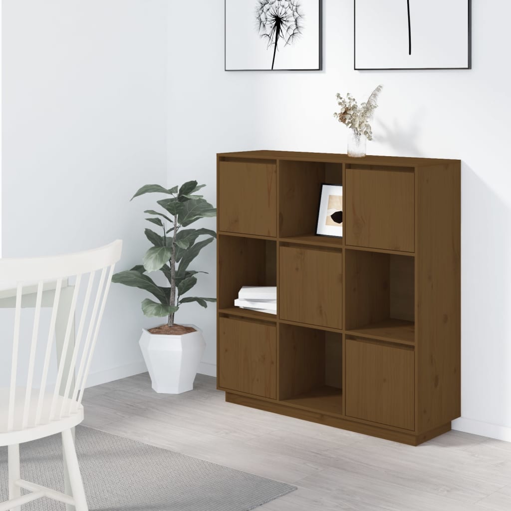 Highboard honningbrun 110,5x35x117 cm heltre furu