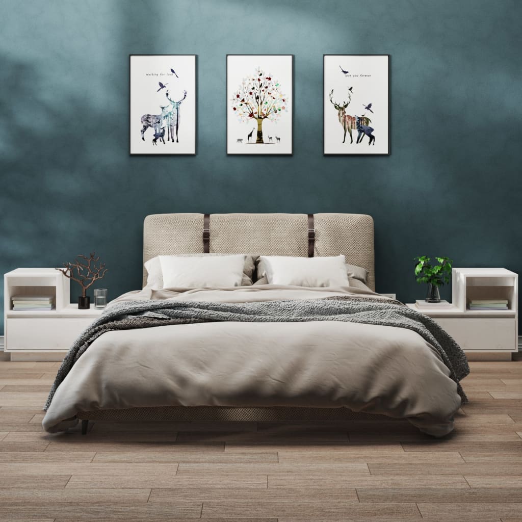 Nattbord 2 stk hvit 60x34x51 cm heltre furu