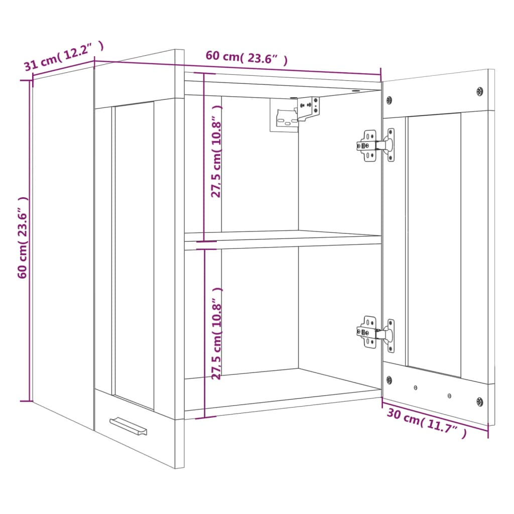 Vegghengt glasskap røkt eik 60x31x60 cm konstruert tre