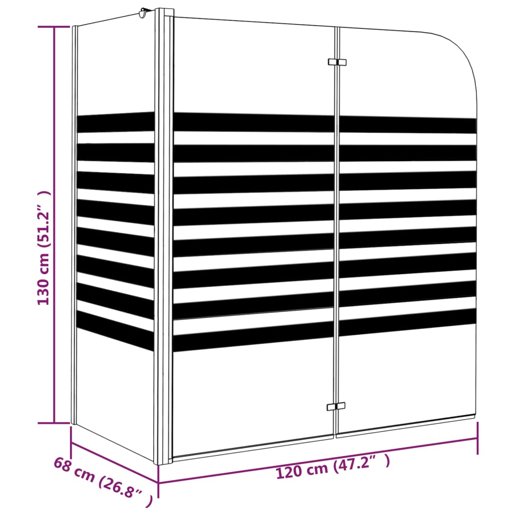 Badekarvegg stripet 120x68x130 cm herdet glass