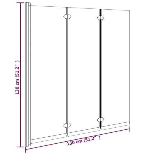 Leddet dusjdør med 3 paneler 130x130 cm ESG svart