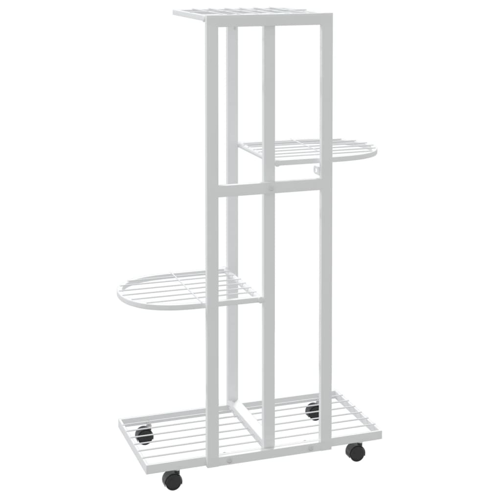 Blomsterstativ med hjul 4 etasjer 44x23x80 cm hvit jern