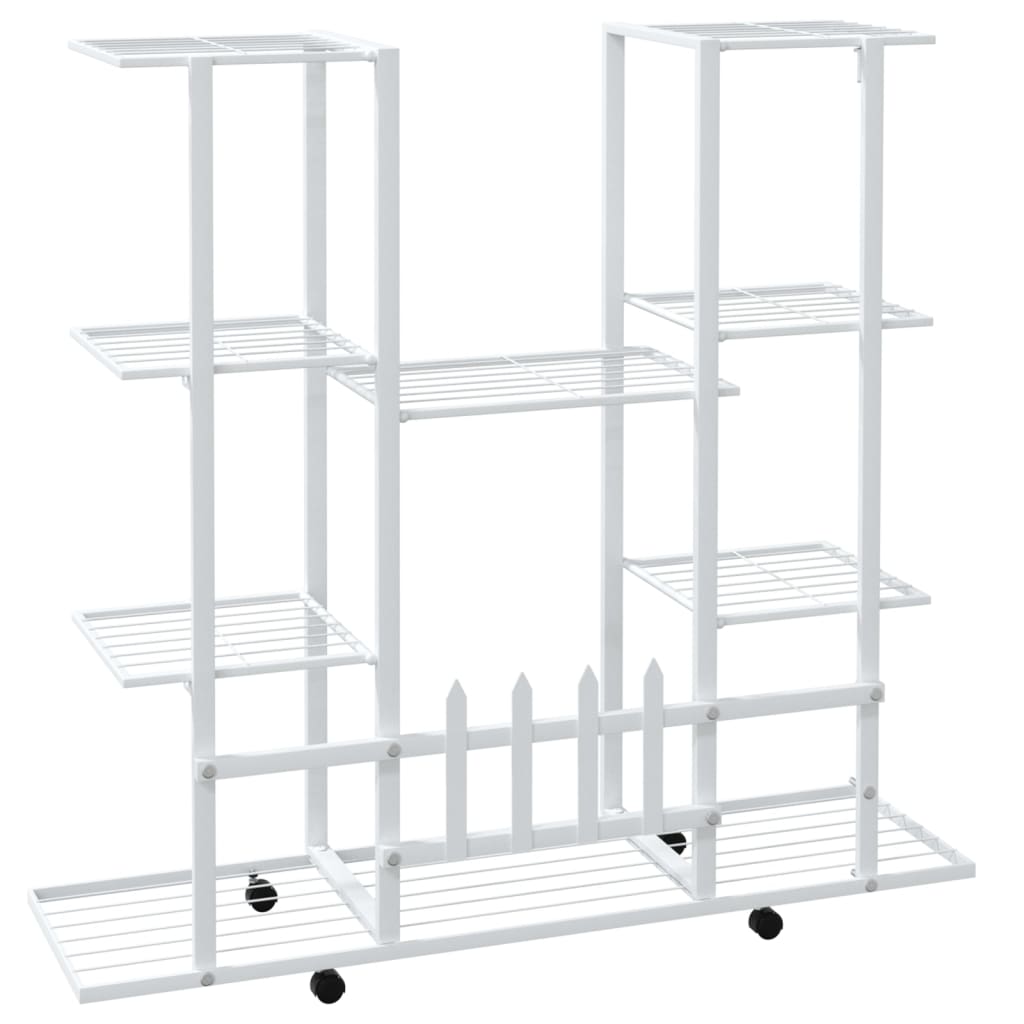 Blomsterstativ med hjul 94,5x24,5x91,5 cm hvit jern
