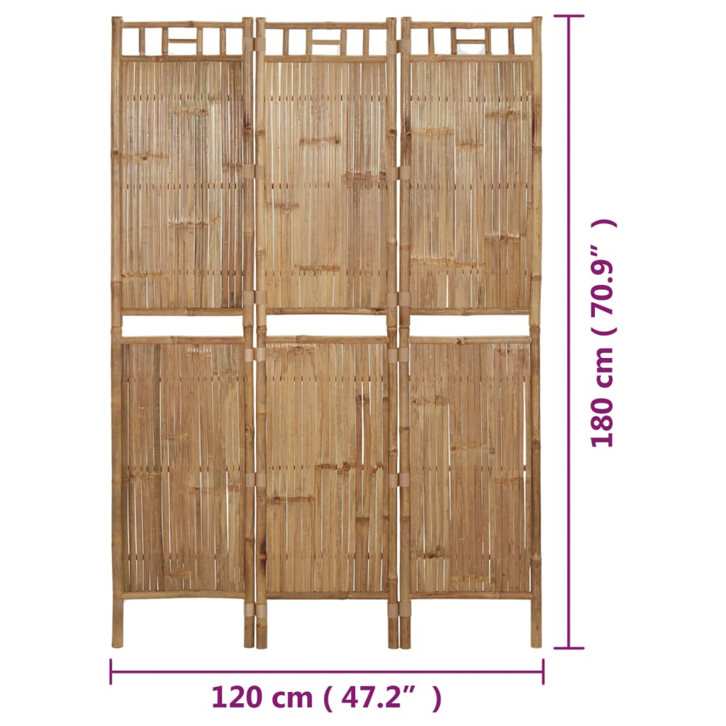 Romdeler 3 paneler bambus 120x180 cm