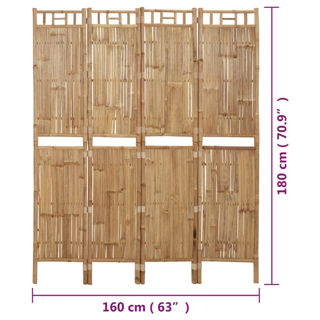 Romdeler 4 paneler bambus 160x180 cm