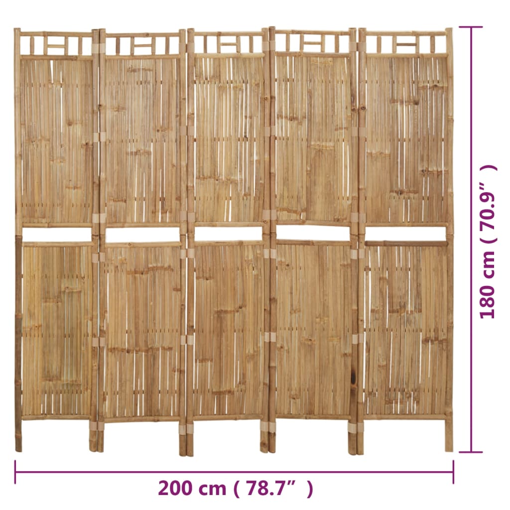 Romdeler 5 paneler bambus 200x180 cm