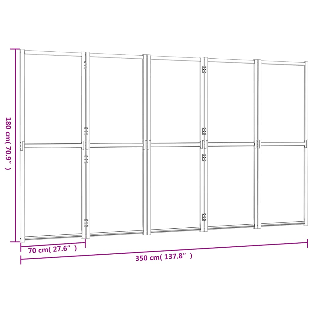 Romdeler 5 paneler kremhvit 350x180 cm