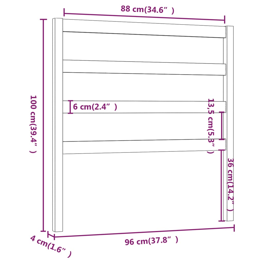 Sengegavl svart 96x4x100 cm heltre furu