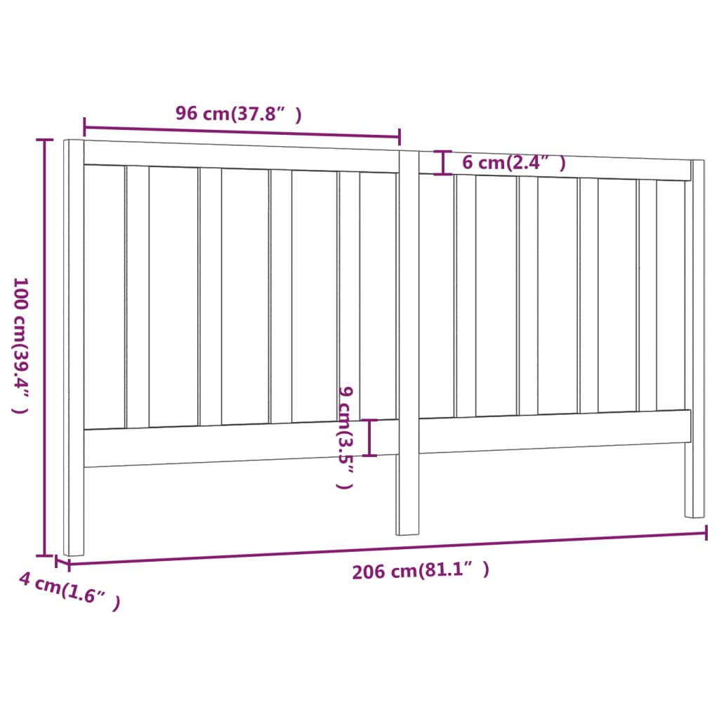 Sengegavl honningbrun 206x4x100 cm heltre furu