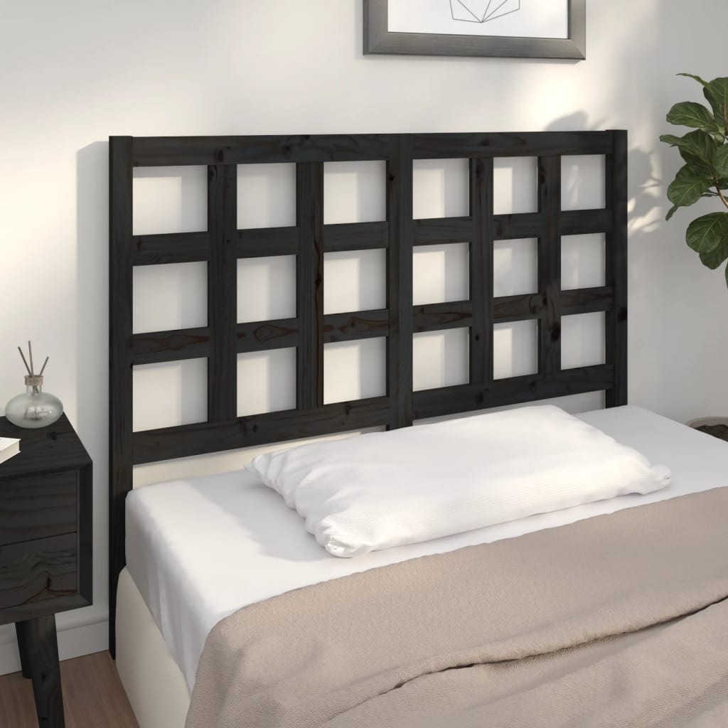 Sengegavl svart 125,5x4x100 cm heltre furu