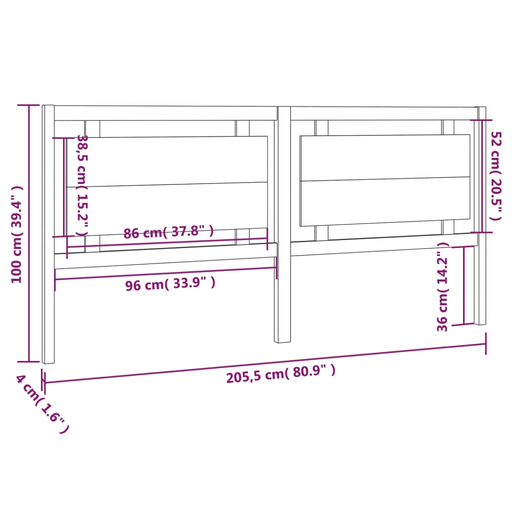 Sengegavl 205,5x4x100 cm heltre furu