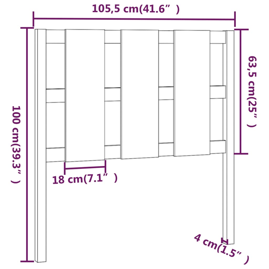 Sengegavl svart 105,5x4x100 cm heltre furu
