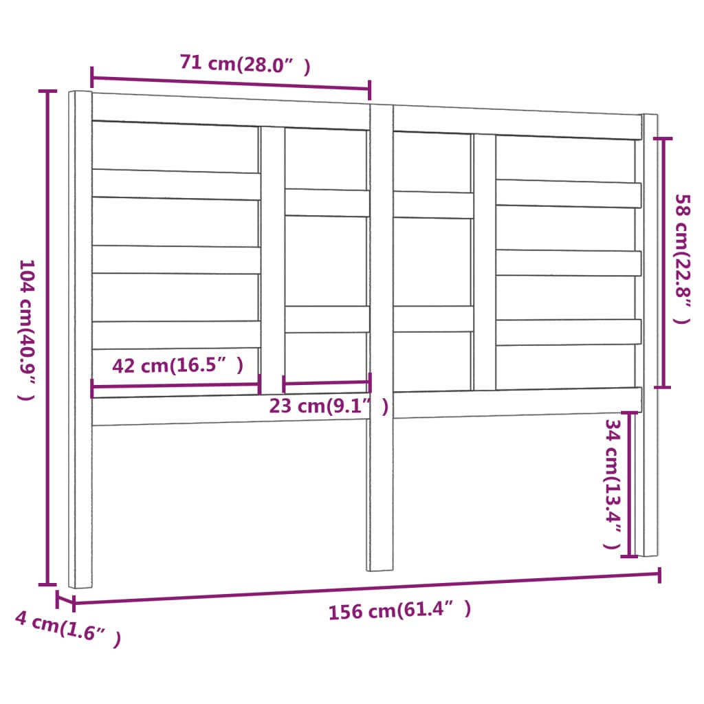 Sengegavl honningbrun 156x4x104 cm heltre furu