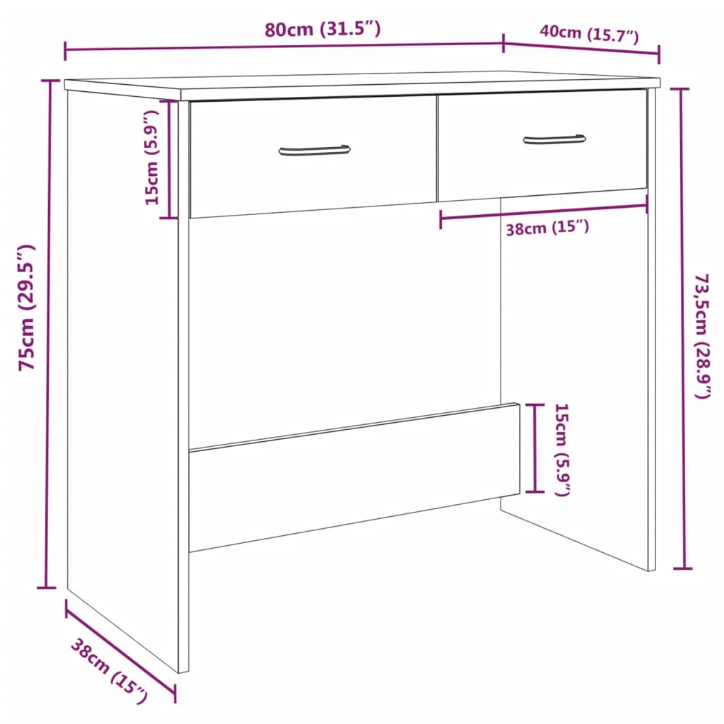 Skrivebord røkt eik 80x40x75 cm konstruert tre