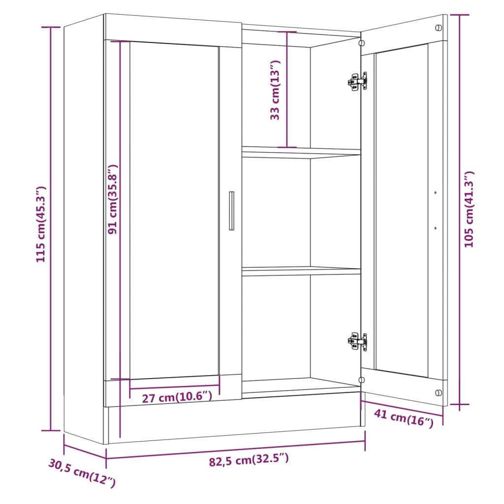 Vitrineskap røkt eik 82,5x30,5x115 cm konstruert tre