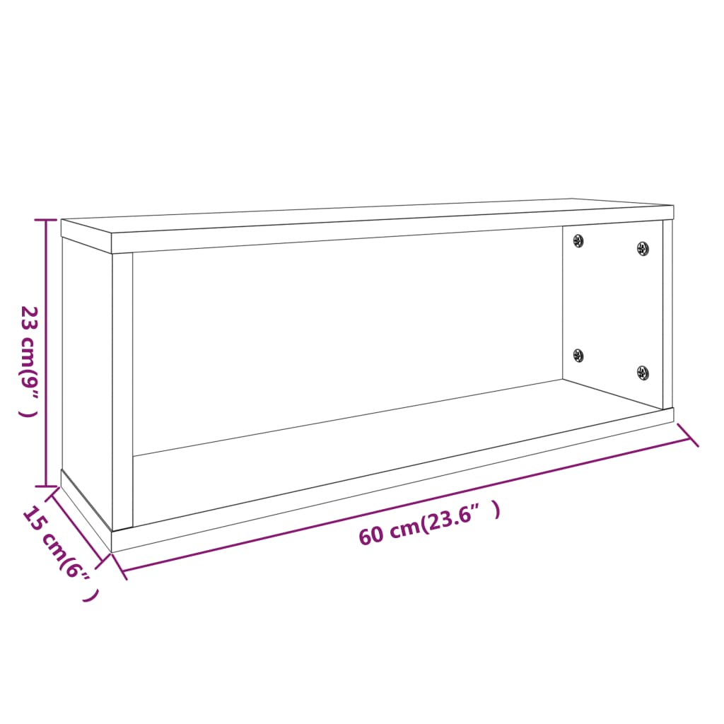 Vegghyller kube 6 stk røkt eik 60x15x23 cm konstruert tre