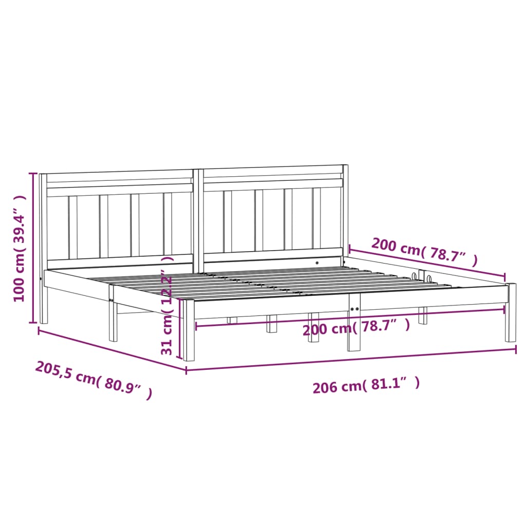 Sengeramme honningbrun heltre furu 200x200 cm