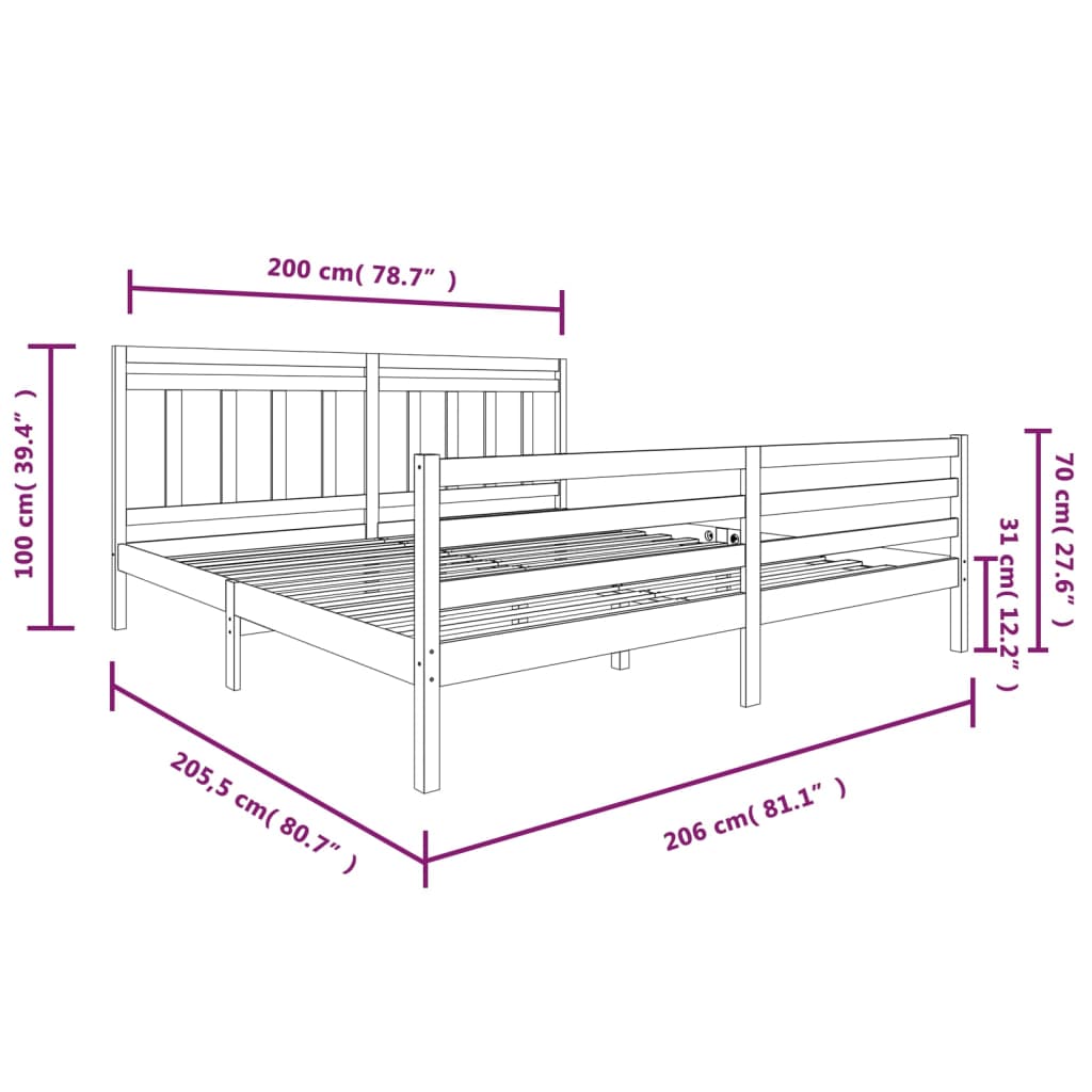 Sengeramme hvit heltre 200x200 cm