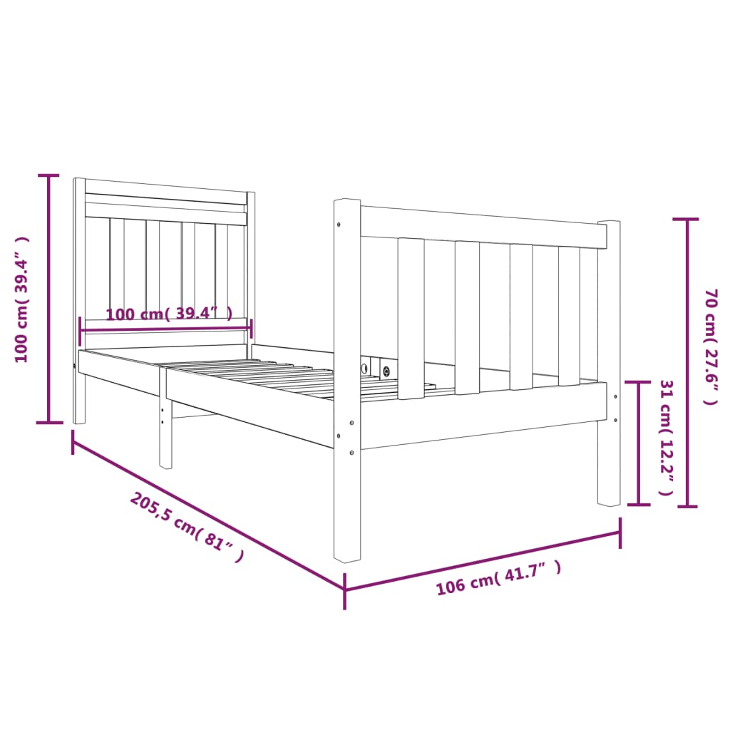 Sengeramme svart heltre 100x200 cm