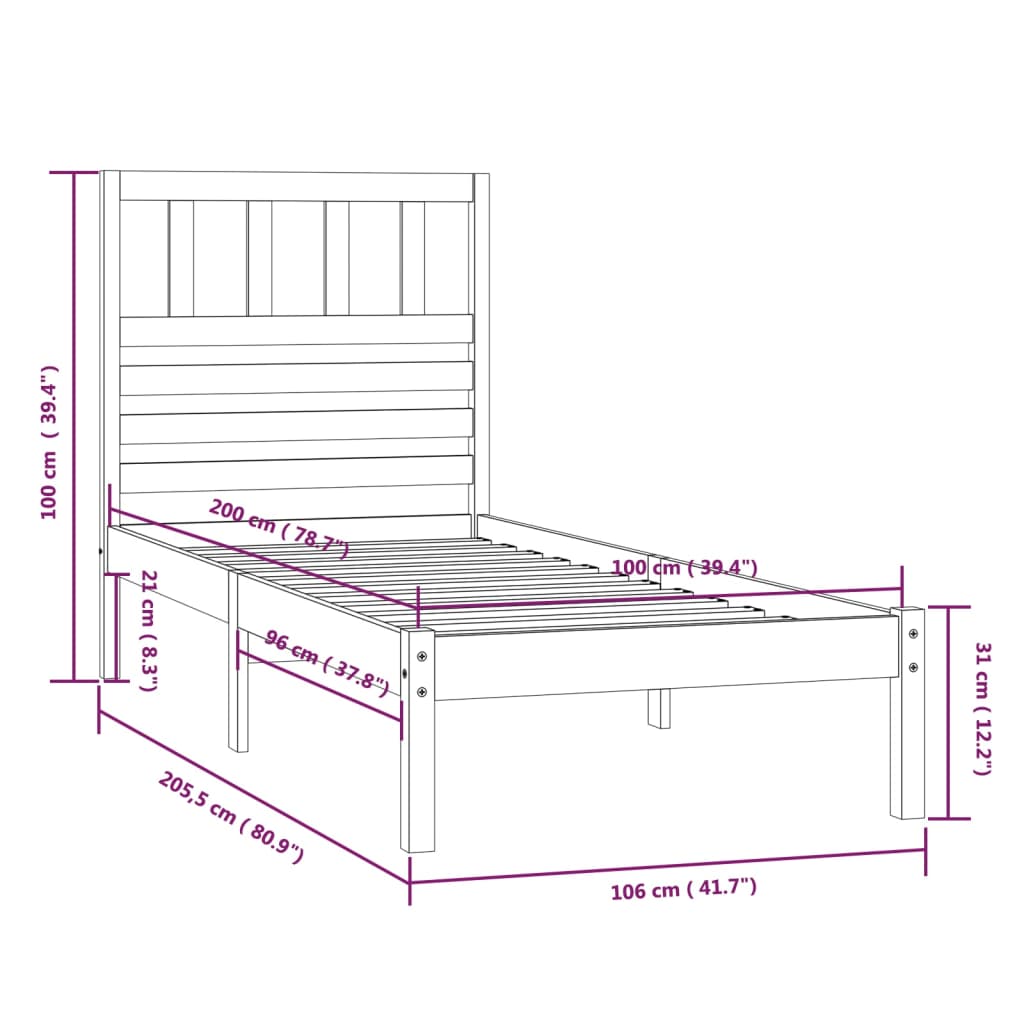 Sengeramme svart heltre furu 100x200 cm