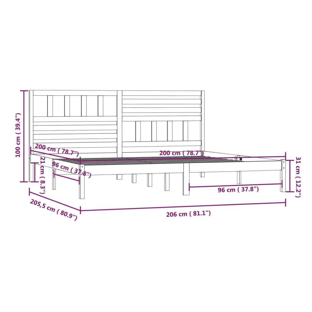 Sengeramme heltre furu 200x200 cm